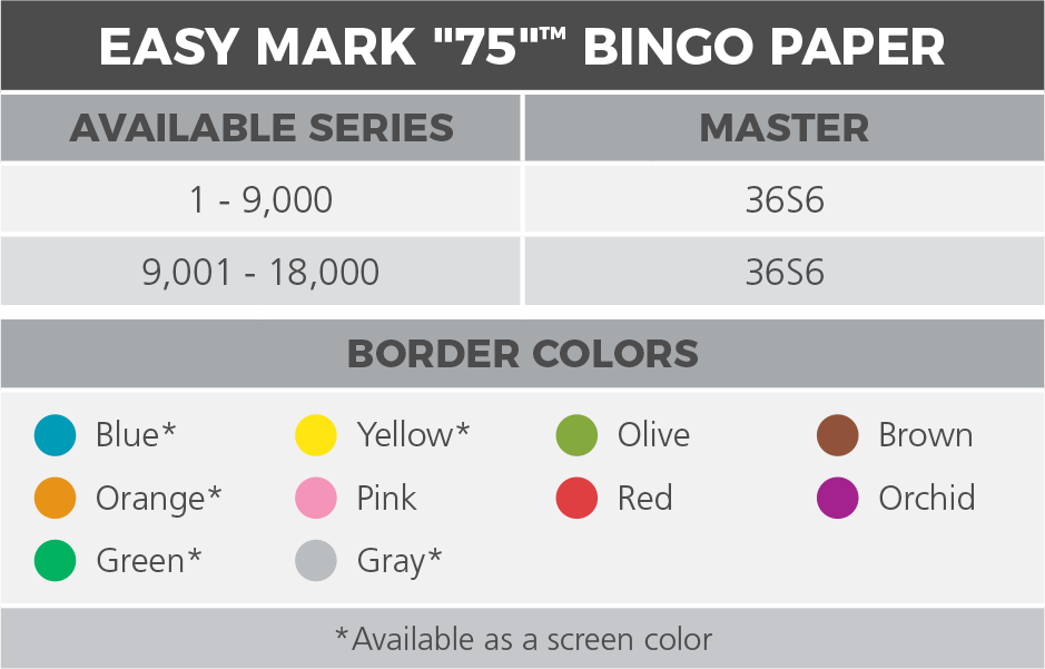 Mark 75 Bingo Paper